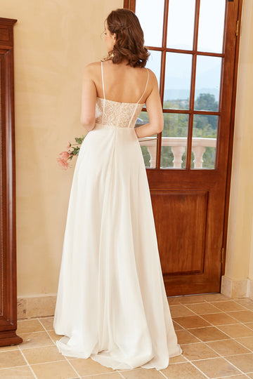 Belle A Line Spaghetti Straps Robe de mariée blanche avec appliques